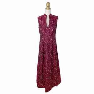 Vintage Handwoven Thai Silk Maxi Dress - Cherry Blossom Print